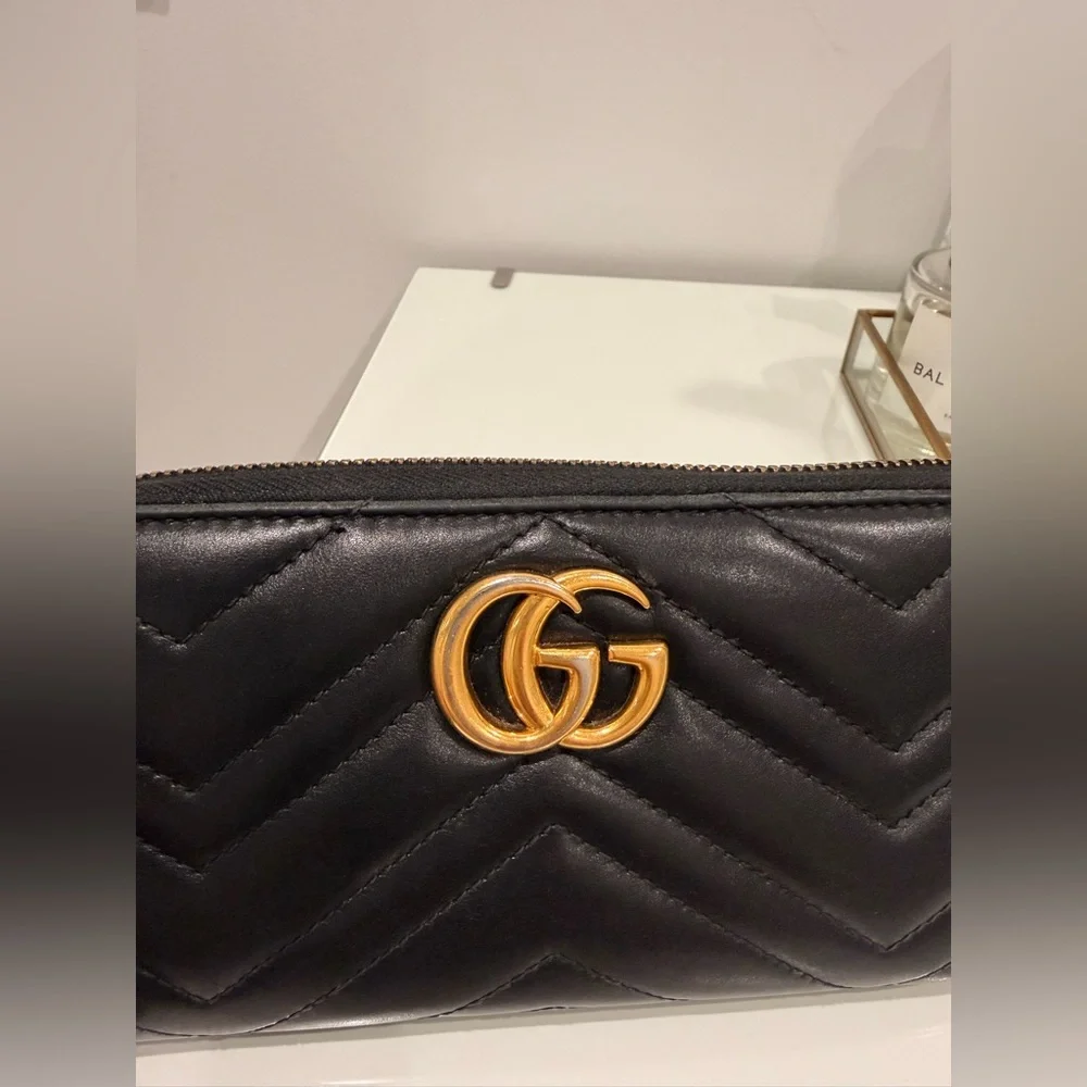 Gucci Black Quilted Leather Clutch with Gold Double G